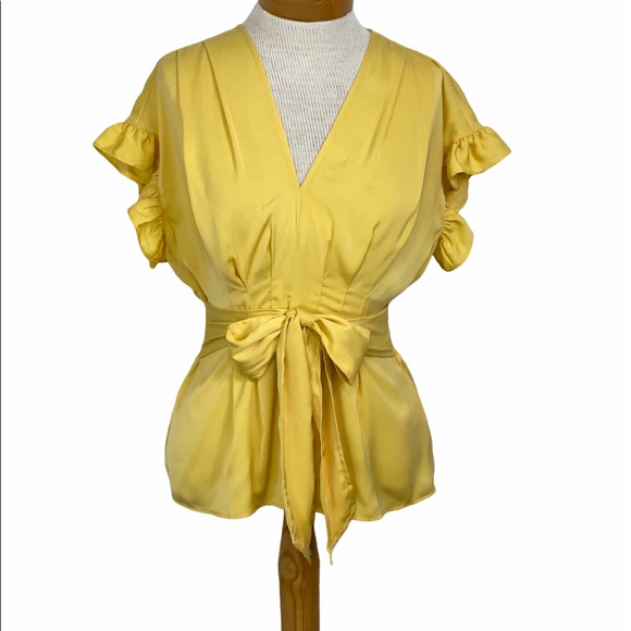 Max Studio Tie Waist Ruffle Satin Top S - Picture 5 of 5